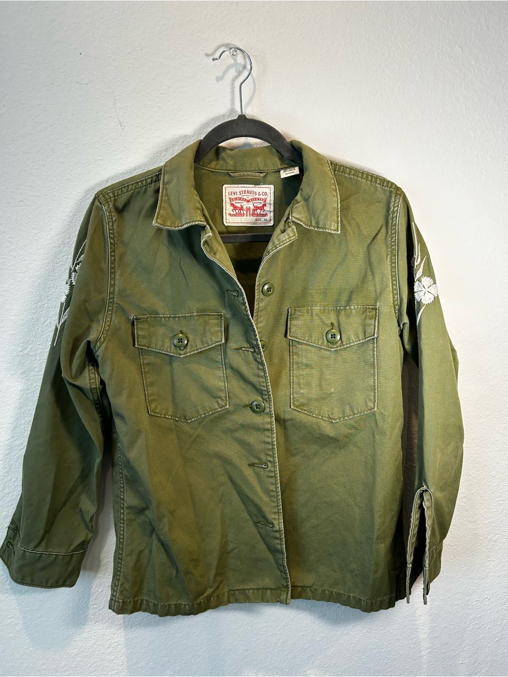 Levi's Olive Green Utility Field Jacket with Embroidered Sleeves